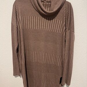 Lulu's Taupe Ribbed Turtleneck Long Sleeve Dress